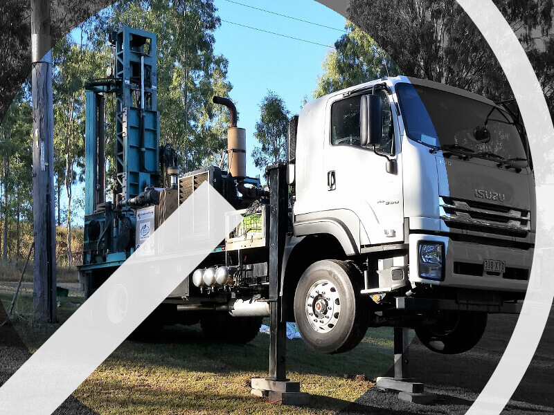 Hoisted truck ready for deep drilling